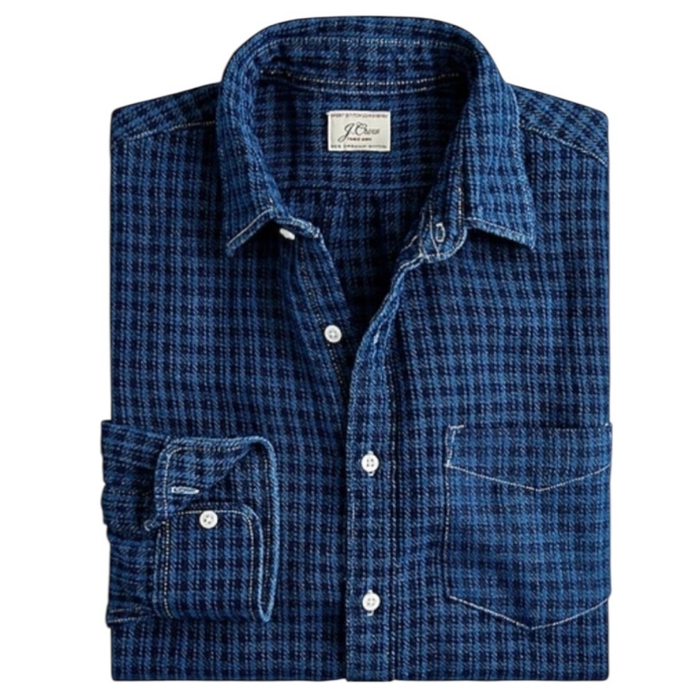 J.CREW Men's Flannel Classic Blue Long Sleeve Button Down Checkered Shirt